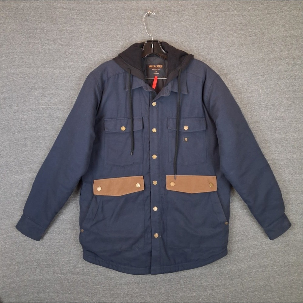 Smith Rogue Mens Jacket Small‎ Blue Snap Hooded Shacket Montana SR41 Outdoor